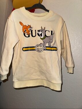 Gucci Cream Kids Sweatshirt with Cartoon Dog & Cat